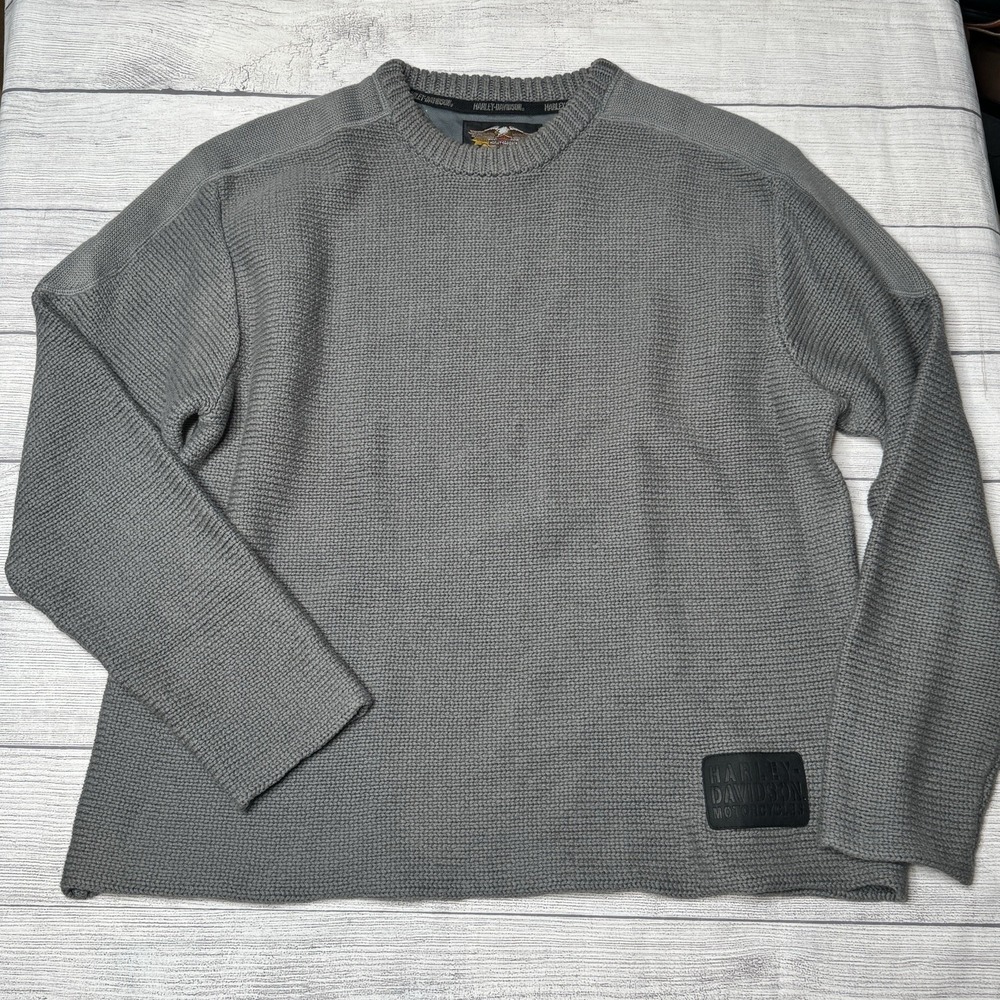 Harley Davidson Vintage Gray Knit Men's Sweater Size‎ XL Y2K Motorcycle